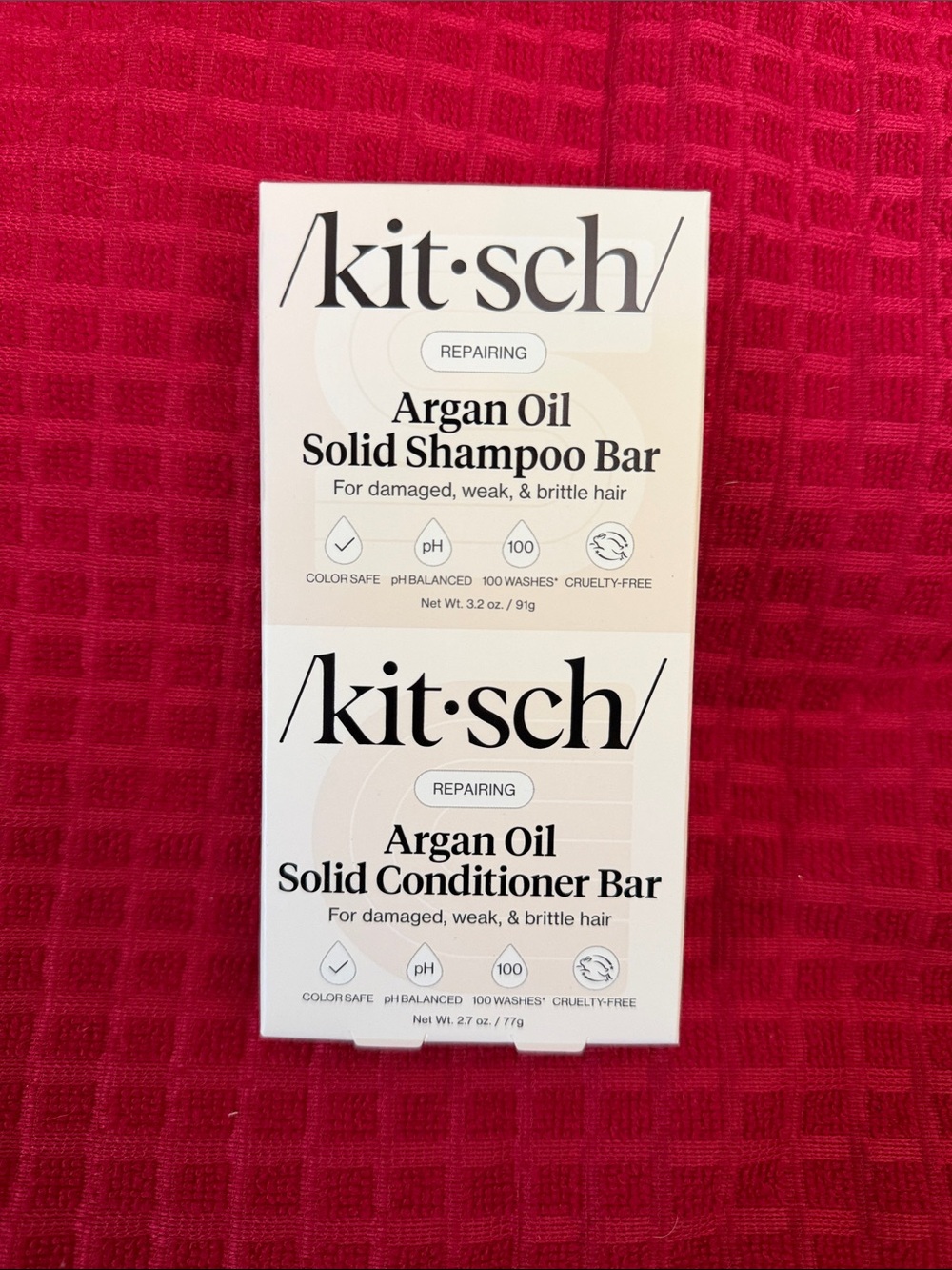 Kitsch Argan Oil Solid Shampoo & Conditioner Bars - Cream on Pink